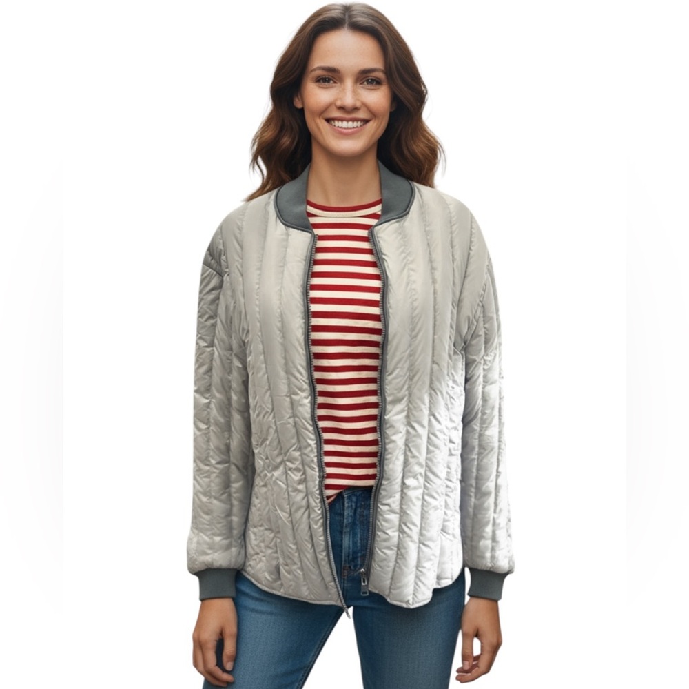 FRAME Denim NWT Quilted LinerDown Puffer Jacket in Steel Sz M
